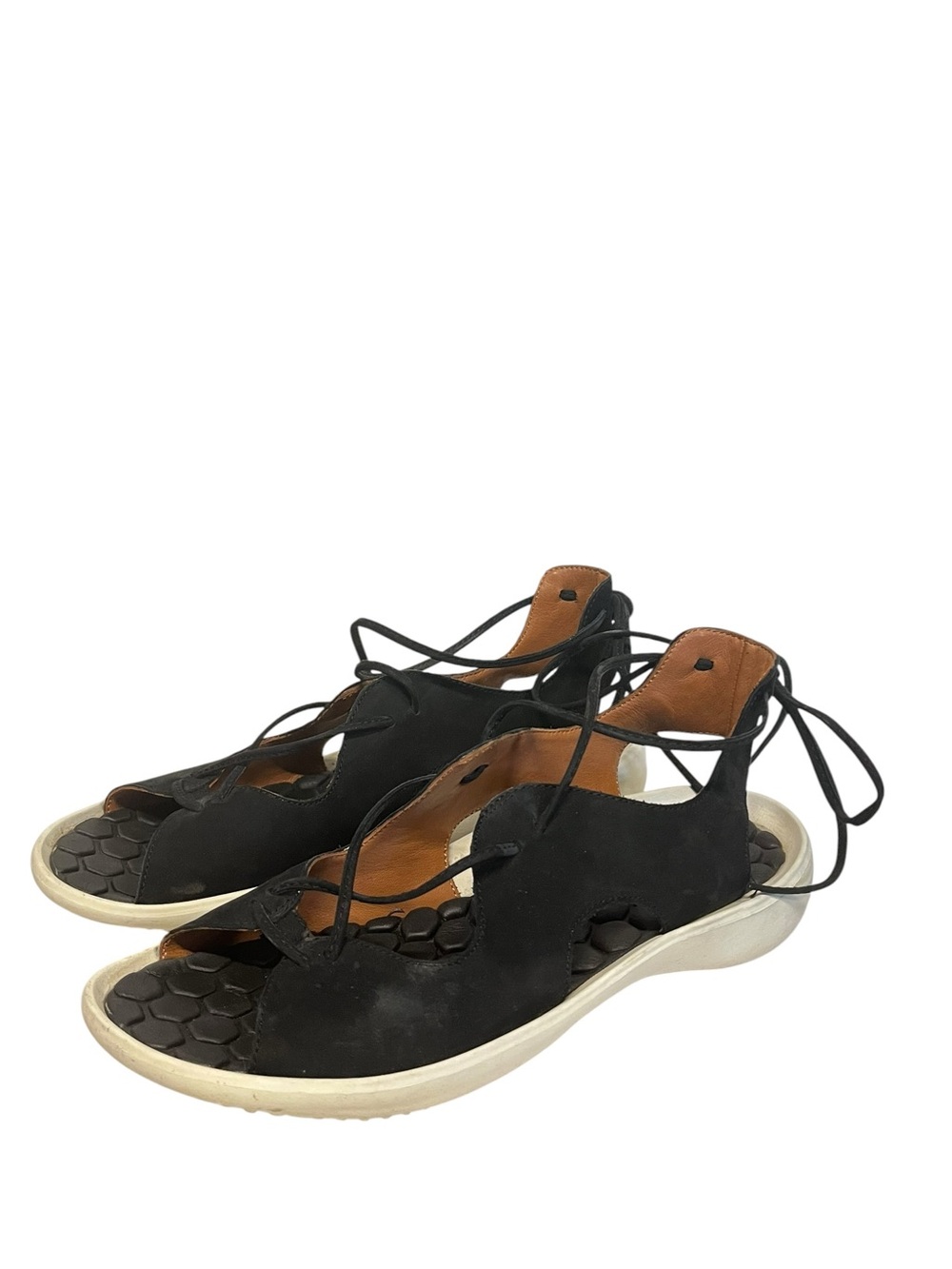 L'Amour Des Pieds | Black White Nesimah Leather Open Toe Tie Sandals 7